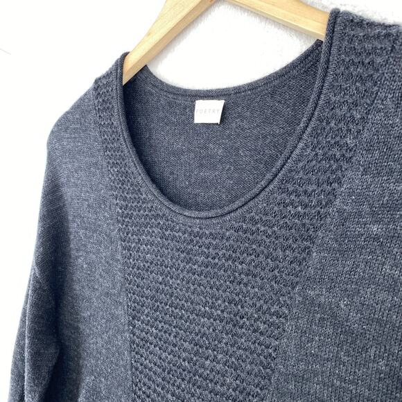 POETRY Dress 4 Sweater Wool Cotton Tunic Crochet Knit Ruched Long Sleeve Gray - Picture 5 of 11